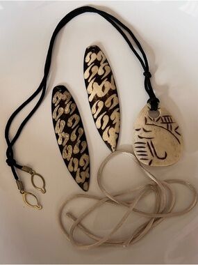 Batik Bone Spears & Necklace handcrafted Black and Cream Tribal